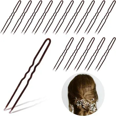 Obrázek produktu pro "50 kusů sponek do vlasů ve tvaru U, jemně propletených, hnědé barvy, vhodné pro účesy, pro ženy, dívky, na svatbu, do salonu."