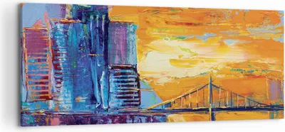 Produktbild von Bild auf Leinwand - Leinwandbild - Einteilig - Stadt Brücke pastos - 120x50cm - Wand Bild - Wanddeko - Wandbilder - Leinwanddruck - Bilder - Wanddekoration - Leinwand bilder - Wandbild - AB120x50-4392