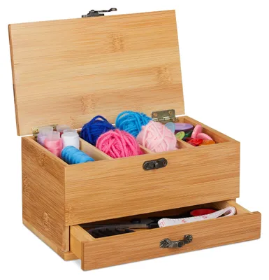 Zdjęcie produktu dla Omgoods - Bambusowy organizer z 4 przegródkami i szufladą