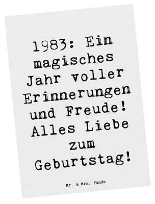 Produktbild von Mr. & Mrs. Panda Postkarte Spruch 1983 Geburtstagserinnerungen - Weiß - Geschenk, Ansichtskarte, Ansichtskarten, alles Liebe, Postkarten, gut zum Geburtstag, Grußkarte