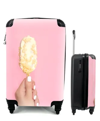 Produktbild von MuchoWow® Koffer Handgepäck Trolley Rollkoffer Kleine Reisekoffer mit 4 Rollen - Eiscreme auf pastellrosa Hintergrund - Cabin Size < 55x40x23 cm & 55x40x20 cm - Fotokoffer - Kabinenkoffer - Boardgepäck - Reise-Box - Reisekoffer - Reisegepäck - Koffer mit Bild - Trolley für Kinder