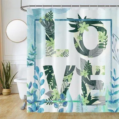 Productafbeelding van Unyqoos® douchegordijn met eucalyptusprint – polyester, waterdicht en schimmelwerend, 180x200 cm, inclusief 12 C-haken, lichtdoorlatend