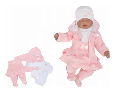 Productafbeelding van Z&Z set van 4 delen: rompertje, leggings, mutsje en jasje, met strik - roze