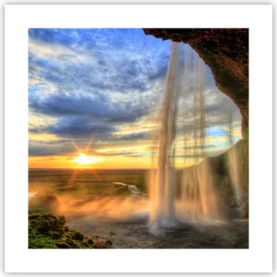 Produktbild von Poster - Poster ohne Rahmen - Wasserfall Natur Park Sonne - 40x40 cm - Wand Bild - Wanddeko - Wandbilder - Kunstposter - Wandposter - Bilder - Kunstdruck - Wanddekoration - Wandbild - P2XAC40x40-2716