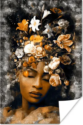 Produktbild von MuchoWow® Poster Frauen - Gold - Blumen 40x60 cm - Plakate für die Wand - Poster Babyzimmer