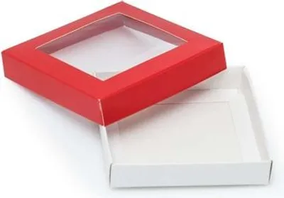Obrázek produktu pro Ozdobná krabička, červená, 105 x 105 x 20 mm, s okénkem