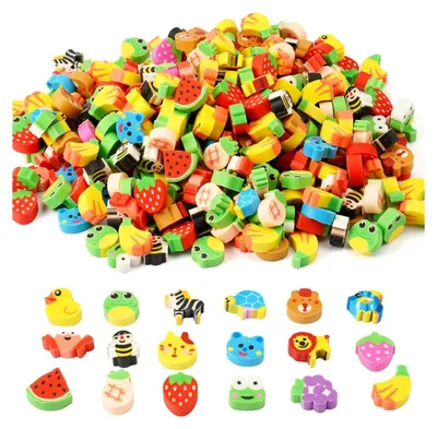 Produktbild von Bunte Mini-Radiergummis aus Gummi - 300 Stück, Niedliche Motiv-Radiergummis für Bleistifte, Tier-Thema - Partys, Hausaufgabenbelohnungen, Studenten
