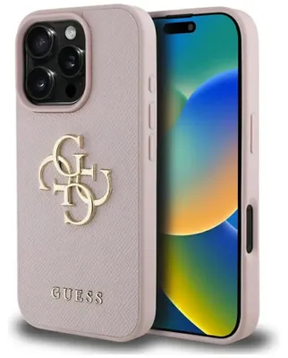 Image de Etui Guess Grainé Grand Logo 4G Petit Logo Classique Do Iphone 16 Pro Różowy