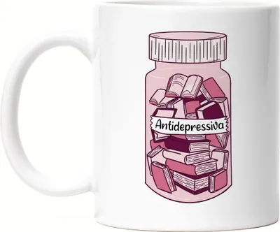 Produktbild von Antidepressiva Tasse weiß Bücherwürmer Bücher gegen Depressionen Buch lesen Bücherliebhaber lesen macht Spaß Heilung