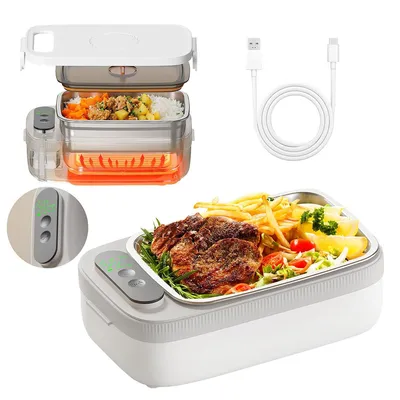Produktbild von Elektrische Lunchbox 1 L, 10 W, Edelstahl, tragbar & selbsterhitzend – Speisenwärmer für Büro, Auto, Picknick & LKW