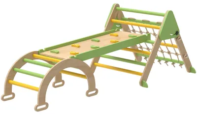 Obrázek produktu pro AIYAPLAY 8 v 1 – dřevěná prolézačka ve stylu Montessori s trojúhelníkovým tvarem a prolézacím obloukem