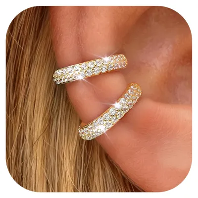 Imagen del producto de Pendientes tipo aro sin perforación, tipo "ear cuff", chapados en oro, color plateado, 10 mm, impermeables, para mujer