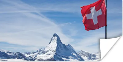 Produktbild von MuchoWow® Poster Schweizer Flagge am Matterhorn in der Schweiz 150x75 cm - ohne Rahmen