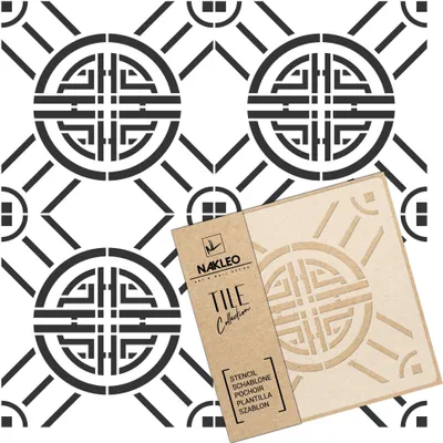 Produktbild von Tile Fliesen Schablone zum Malen 30x30 cm, Baoji Chinesisches Symbol Kreis, Kunststoff Wiederverwendbare Bodenschablone DIY