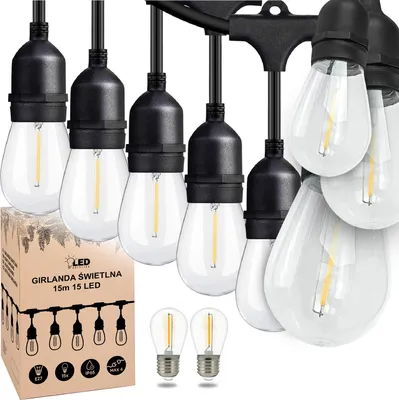 Immagine prodotto di Catena luminosa per giardino, 15 m x 15 lampadine E27, impermeabile IP65, per tutto l'anno