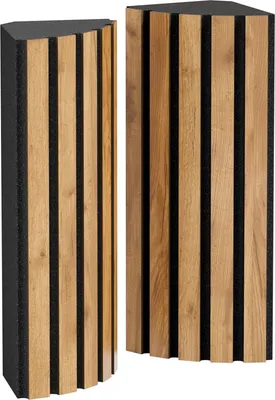 Obrázek produktu pro Balení po 2 kusech – akustický rohový basový lapač | Absorpce nízkých frekvencí pro studia a divadla | 50 x 23 x 14 cm | Difúze | [POLETRAP | dub]