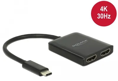 Produktbild von DeLOCK 87719, 2x HDMI, 3840 x 2160 Pixel, Schwarz, Kunststoff, 60 Hz, 0,25 m