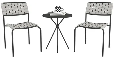 Image de Ensemble de mobilier de jardin en polyrotin, salon d'extérieur pour balcon pour 2 personnes, 3 pièces (2 chaises, 1 table), gris