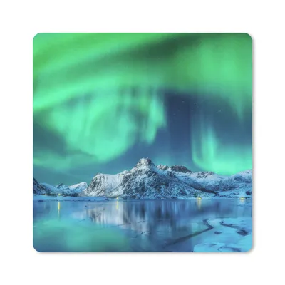 Produktbild von MuchoWow® Mauspad Mousepad Nordlichter - Berg - Schnee 30x30 cm - Mousepads - Maus Mat - Pad - Mausunterlage - Gaming
