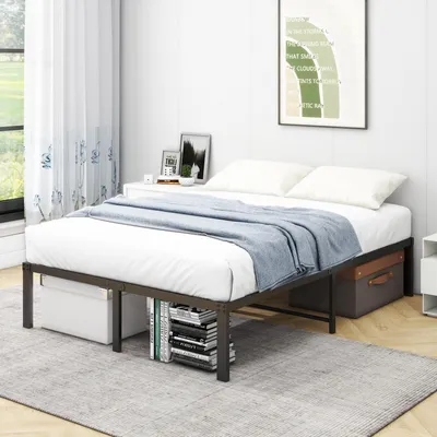 Metall-Plattformbett 120x200 cm, Lattenrost, Schwarz, 36 cm hoch