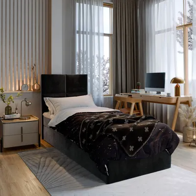 Produktbild von Masseno Boxspringbett LENA 100 100x200 cm Komplett-Set mit Bonell Matratze und Topper, Polsterbett mit Bettkästen -Schwarz, KRONOS 07
