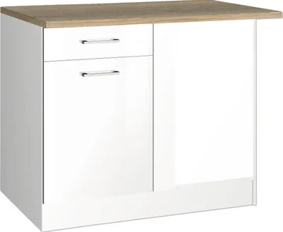 Produktbild von Held Möbel Eckunterschrank Mailand BxTxH 110 x 60 x 85 cm weiß hochglanz zerlegt Anschlag reversibel 469.6210