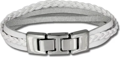 Produktbild von SilberDream Armband Leder Armschmuck weiß Zierkordeln Herren Männer LAP003W