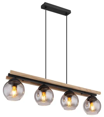 Produktbild von Hängelampe, Metall, Eichenholz, schwarz, 4 Flammig, L 85cm