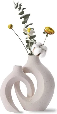 Produktbild von Vasen, Dekovase, 2er Keramik Vase, Vasen Deko, Pampasgras Vasen matt, Handgefertigte Getrocknete Blumenbehälter, Boho Blumenpflanzenbehälter