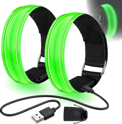 Produktbild von LED Armband 2er Set, wiederaufladbar, USB, 7 Farben, 3 Leuchtmodi, reflektierend, verstellbar 27-32cm, ideal für Laufen, Radfahren, Outdoor-Sport