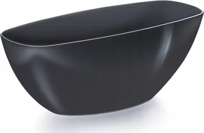 A dark gray, oval-shaped decorative pot with a thin white rim, shown from a slightly elevated side angle on a white background.