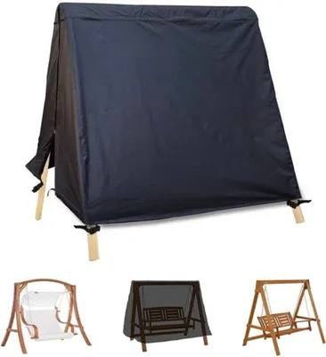 Obrázok produktu pre Ochranný obal na záhradnú hojdačku pre 2-3 osoby – ochranný obal na hojdačku – 182x139x170 cm – so sťahovacou šnúrou – 420D Oxford – vodeodolný, chráni pred prachom a je odolný voči UV žiareniu – vhodný na hojdačku, záhradnú hojdačku, plážovú stoličku – čierna farba