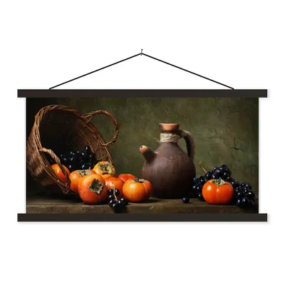 Produktbild von MuchoWow® Textilposter Rustikal - Obst - Korb - Stilleben 90x45 cm mit schwarzem Rahmen - Klemmleisten