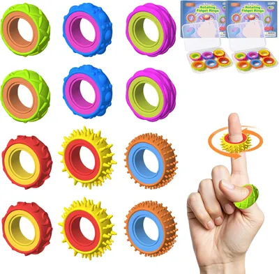 Productafbeelding van Fidget Ring Toys Set van 12 stuks voor kinderen en volwassenen - Siliconen anti-stressring - Fidget spinner