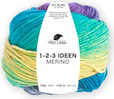 Produktbild von Pro Lana 1-2-3 IDEEN MERINO 100 g 100 % Wolle mit Degradé-Farbverlauf 250 m Farbe 007 - lila/blau/grün