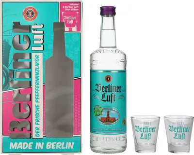 Image de Berliner Luft DER FRISCHE Pfefferminzlikör 18% Vol. 0,7l en boîte cadeau avec 2 Verres
