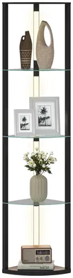 Productafbeelding van LED-staande lamp met glazen plank, staande lamp met 3 helderheidsniveaus, voetschakelaar voor woonkamer, slaapkamer, zwart