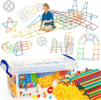 Image de Construction Blocs De Paille Bâtons De Construction 4 Couleurs Boîte 400 El.