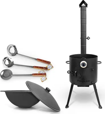 Produktbild von Gusseisen Kazan 10 L Deckel Utschak Uchag Feuerofen 36cm Schaumlöffel казан учак