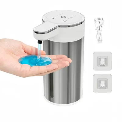 Produktbild von Seifenspender Automatischer Sensor Infrarot 400ml, 4 Stufen, Berührungsloser, 304 Edelstahl, USB wiederaufladbar, für Küche & Bad(Weiß, flüssig)