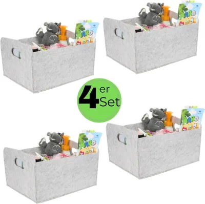 Produktbild von 4x Aufbewahrungsbox faltbar Stoff Aufbewahrungskorb faltbar Schrank Organizer Filzkorb Aufbewahrung faltbare Stoffbox klein 25x31x15 hellgrau Sparpaket
