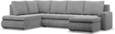 A gray U-shaped sofa with a chaise lounge, shown from the front on a white background.