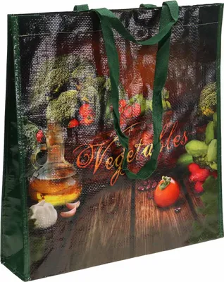 Produktbild von Einkaufstasche mit Gemüse-Motiv nachhaltiger Kunststoff und praktischen Henkeln