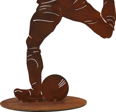 Image de Joueur de foot avec ballon | Figurine de décoration en métal rouillé |