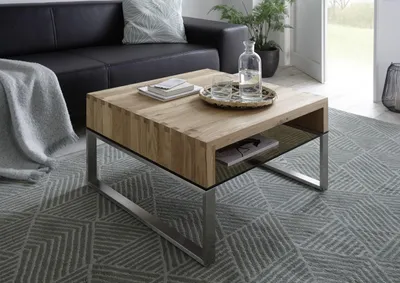 Produktbild von Couchtisch Hilary | Asteiche massiv | mit Glasplatte | 70x70 | Eiche