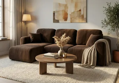 Produktbild von Ecksofa mit Schlaffunktion BRUSK Sofa in Stoff Kronos Dunkelbraun Ottomane Links