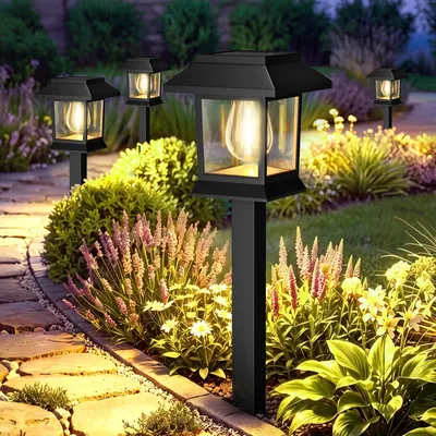 6 Solar-Gartenleuchten, IP65, 3000 K warmweiß, Vintage-Design