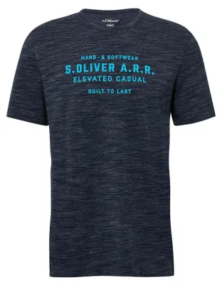 Produktbild von s.Oliver T-Shirt mit Logo-Schriftzug auf der Front, meliert, Regular Fit, Rundhalsausschnitt