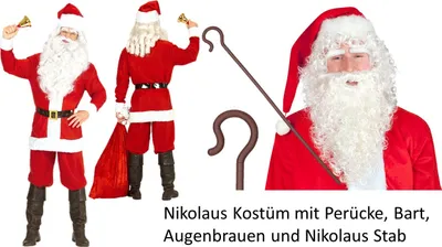 Produktbild von Nikolaus Kostüm Bischof - Gr. S - 3XL + Deluxe Perücke mit Bart  + Stab Gr. 2XL/3XL