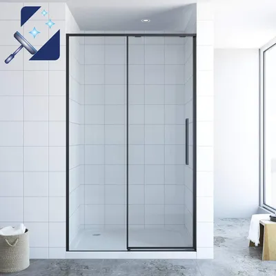 Produktbild von 120x195 cm Duschabtrennung Schiebetür Dusche schwarz SlimLine Design Duschtür Nische aus Sicherheitsglas 8mm Klarglas mit Lotuseffekt Beschichtung